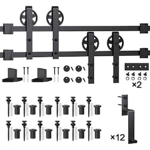 15 ft./180 in. Black Sliding Bypass Barn Door Hardware Track Kit for Double Doors with Non-Routed Floor Guide