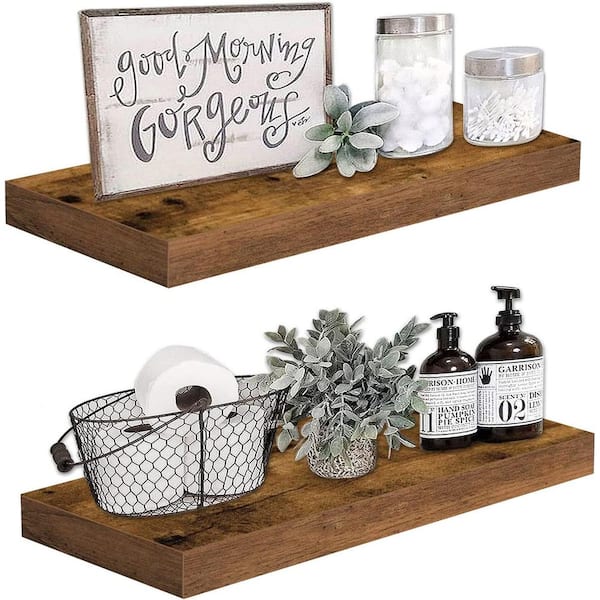 Cubilan 23.6 in. W x 9.3 in. D Rustic Brown Wood Decorative Wall Shelf Set of 2