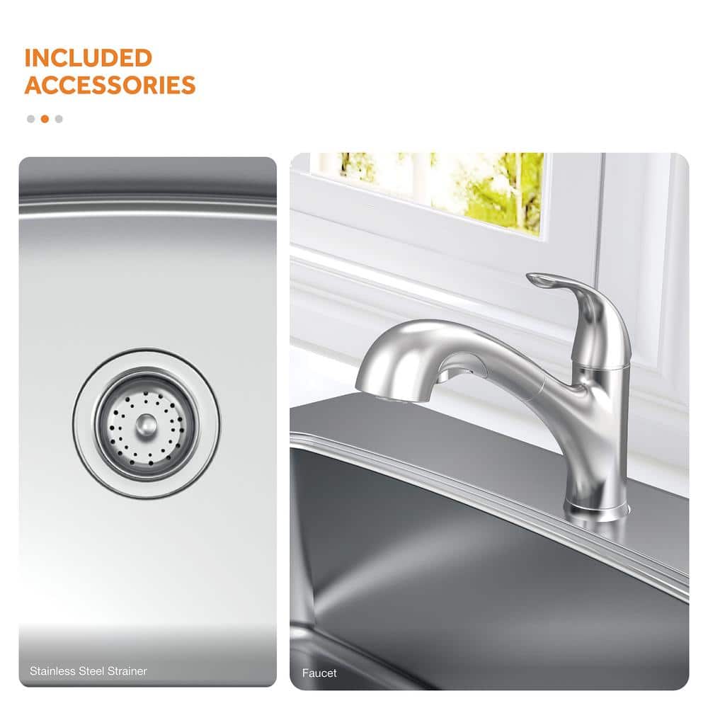 25-Inch Stainless Steel Single Bowl Kitchen Sink with Pull-Out Faucet