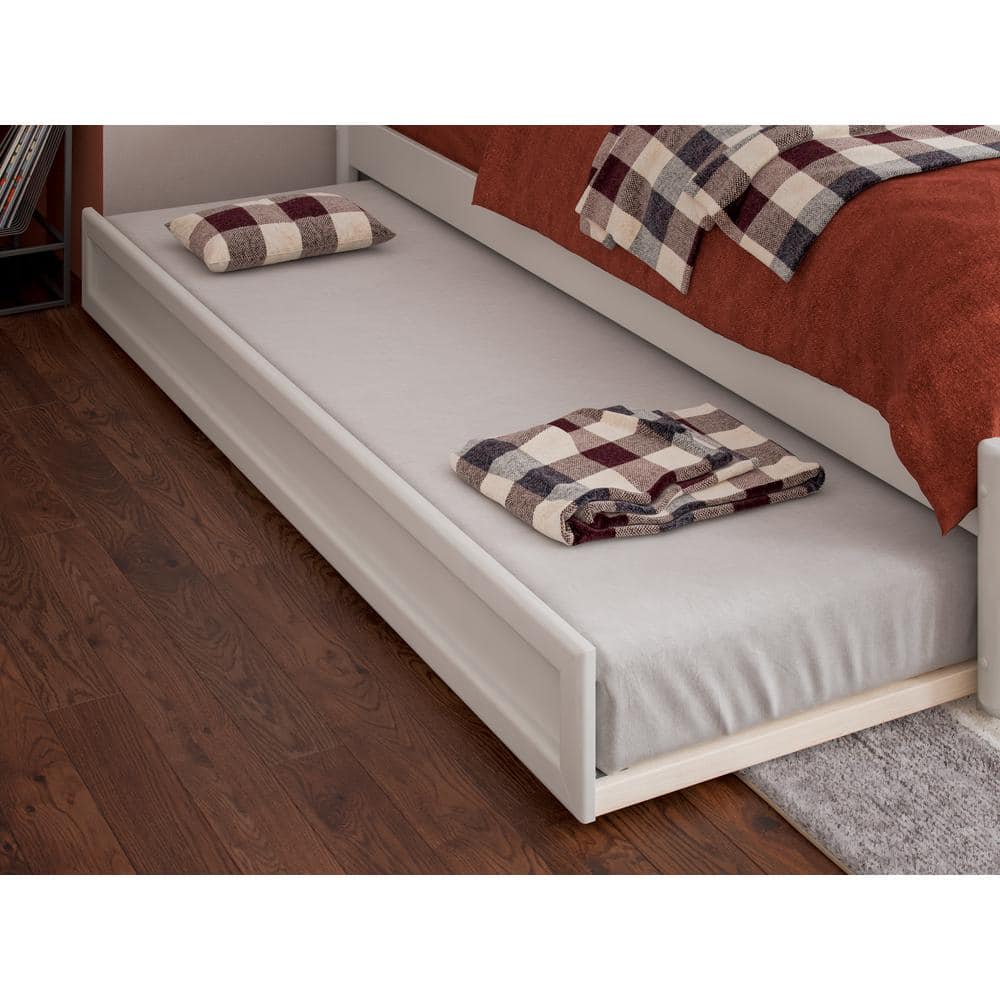 Barcelona White Full Wood Platform Bed with Twin Trundle