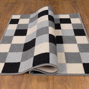 Ottohome Collection Non-Slip Rubberback Checkered 2x3 Indoor Area Rug/Entryway Mat, 2 ft. 3 in. x 3 ft., Grayscale