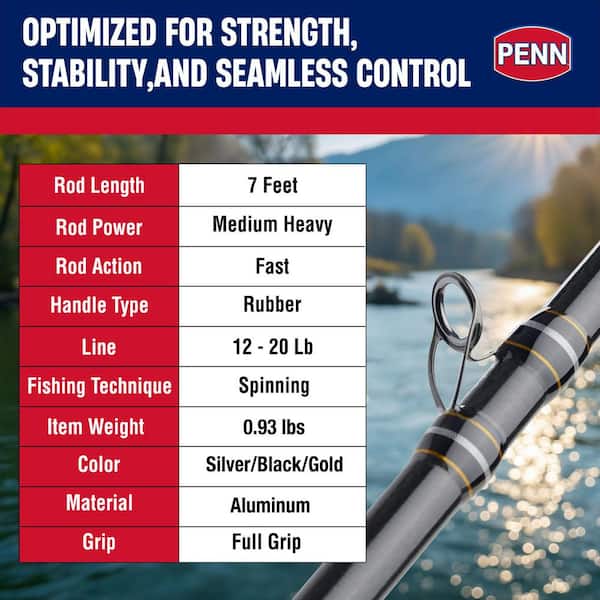 Penn Carnage III Inshore Casting Fishing Rod, 7 ft. Loads Up to 20 lbs. Black