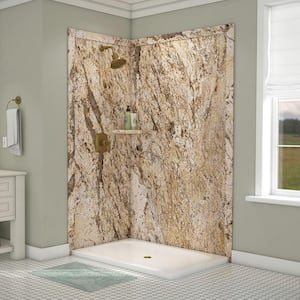 Elegance 36 in. x 48 in. x 80 in. 7-Piece Easy Up Adhesive Corner Shower Wall Surround in Golden Beaches