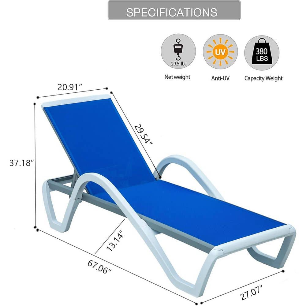Dimensional specifications and weights for the aluminum chaise lounge.