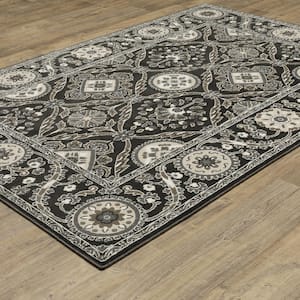 Rayder Black/Gray 2 ft. x 8 ft. Oriental Persian Trefoil Polypropylene/Polyester Indoor Runner Area Rug