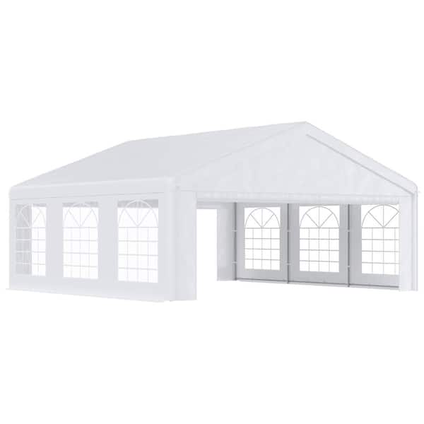 Outsunny 20 ft. x 20 ft. White Wedding Tent and Carport, Portable Garage with Removable Sidewalls, Large Outdoor Canopy