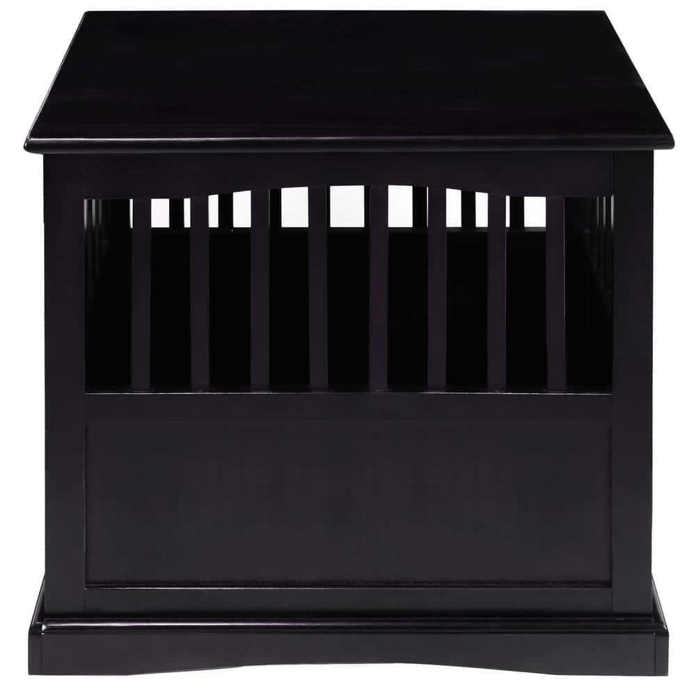 Black Solid Wood Pet Crate End Table with Lockable Gate