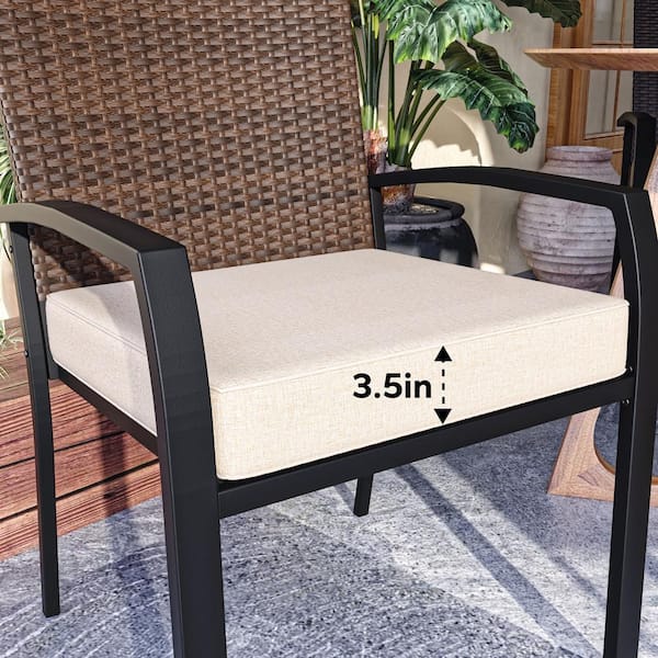 (4-Piece) Wicker Patio Outdoor Dining Chairs Metal Stylish Bistro Chairs with Beige Cushion