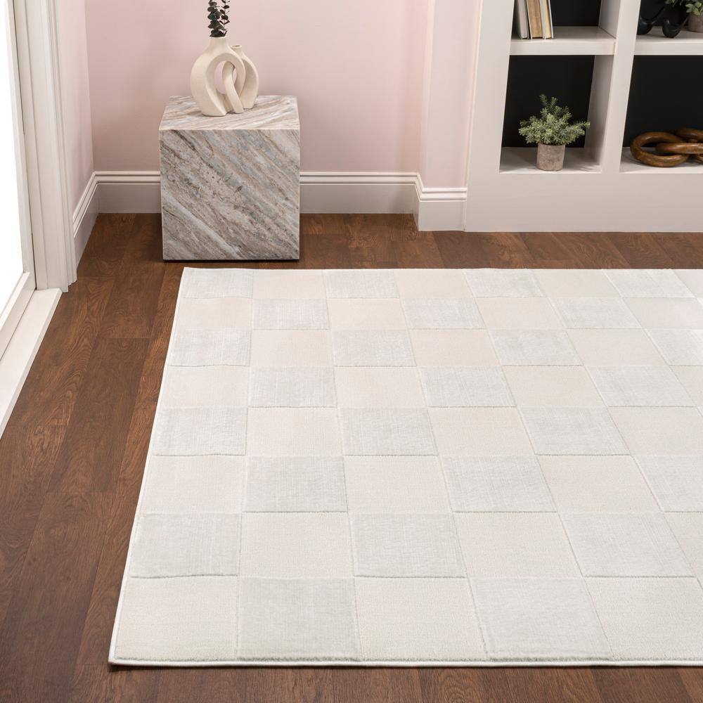 Thea White and Cream Geometric High-Low 3x5 Area Rug