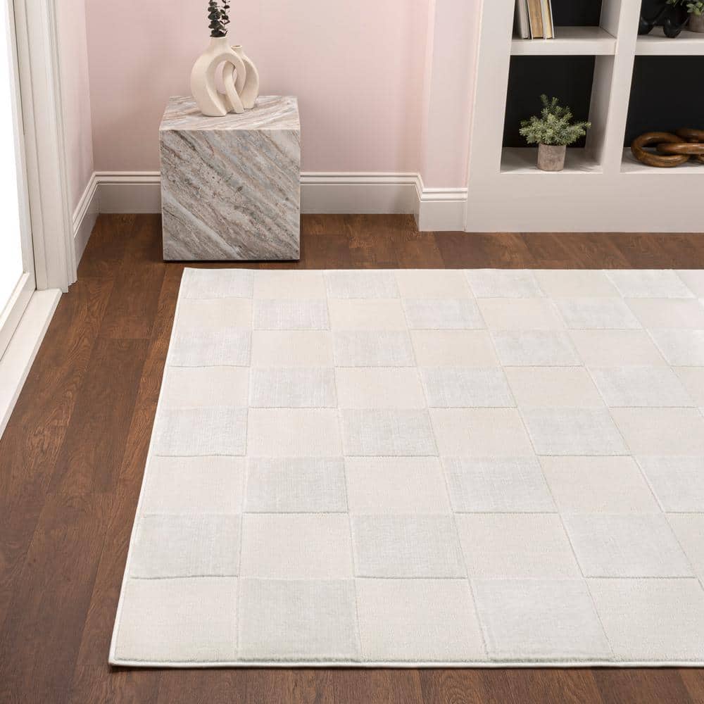 Thea 8' x 10' White/Cream Geometric Synthetic Area Rug