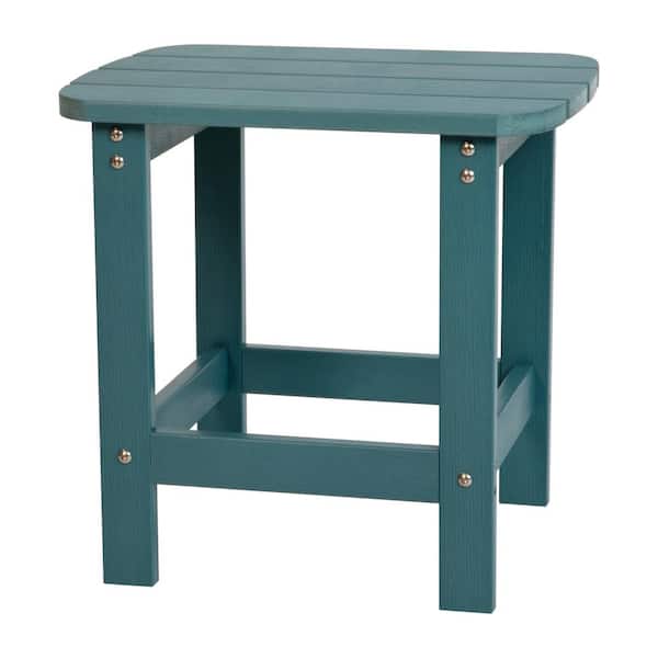 Carnegy Avenue Sea Foam Faux Wood Resin Rectangle Outdoor Side Table