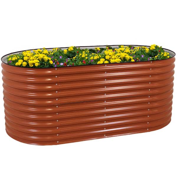 Sunnydaze Sunnydaze 79 in. W x 32 in. H Brown Oval Stand-Up Steel Raised Garden Bed