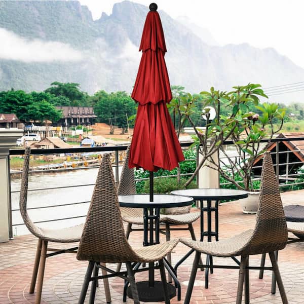 10 ft. 3-Tier Aluminum Outdoor Market Patio Tilt Umbrella Sunshade Shelter with Double Vented and 8-aluminum rib in Red