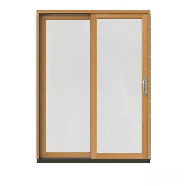 JELD-WEN 60 in. x 80 in. W-2500 Contemporary White Clad Wood Left-Hand Full Lite Sliding Patio Door w/Stained Interior