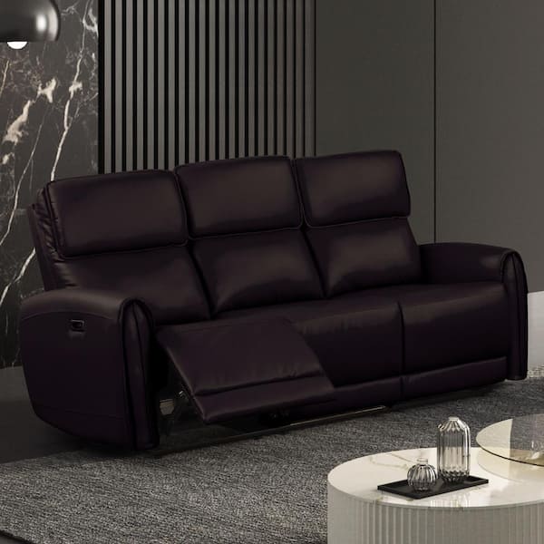 Furniture of America Oremus Modern 80.5 in. Rectangle Flared Arms Faux Leather Reclining Sofa in Black