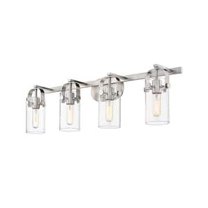 Pilaster 34.88 in. 4-Light Brushed Satin Nickel Vanity Light with Clear Glass Shade