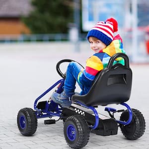 Kids Pedal Go Kart 4 Wheel Ride On Toys with Adjustable Seat and Handbrake Blue