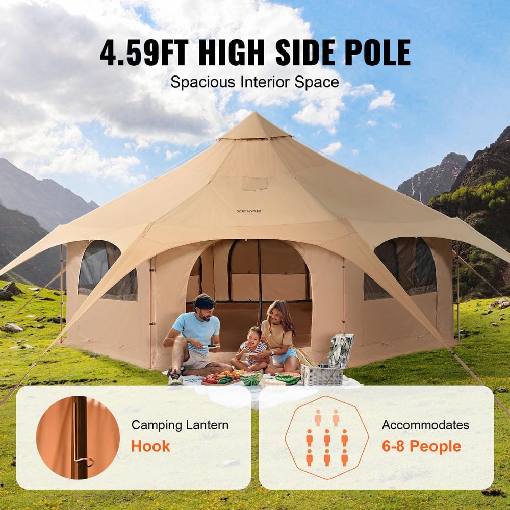 16.4ft Beige Canvas Four Season Yurt for 8 Person Camping