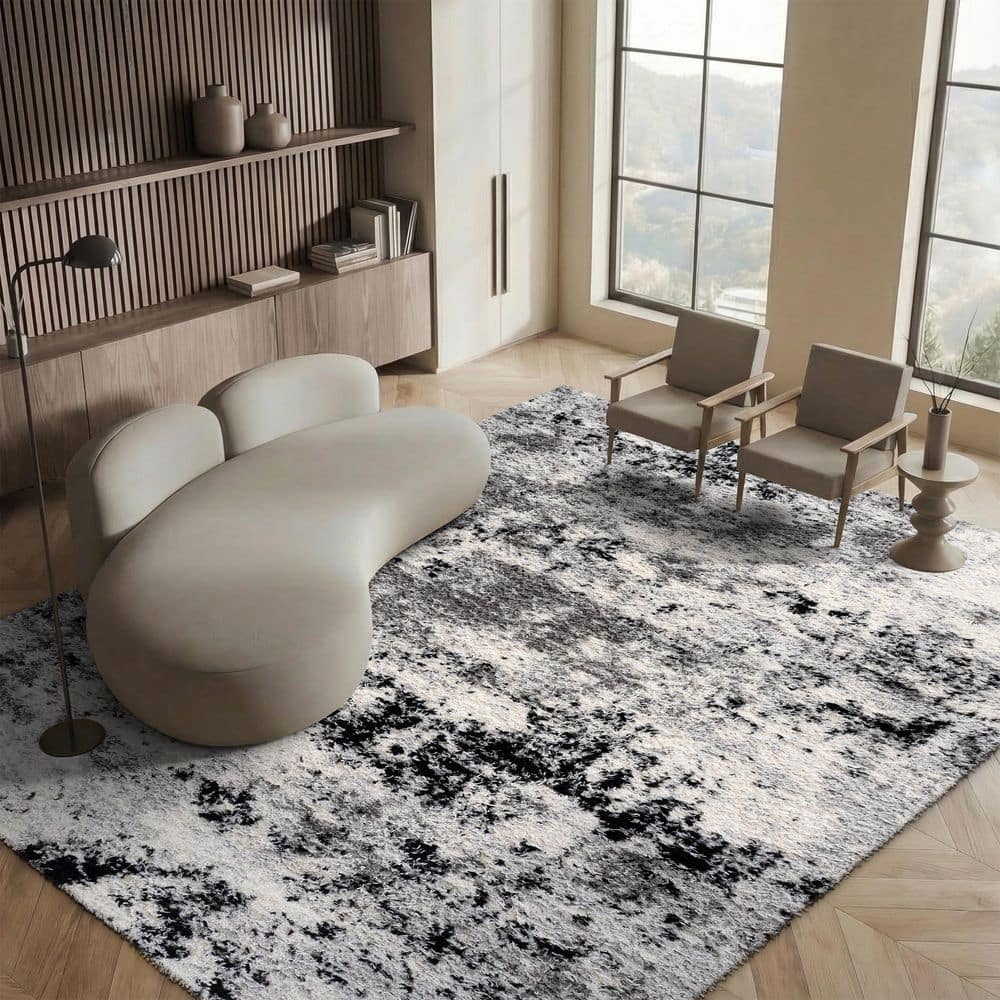Lindsay Shag 9 ft. x 12 ft. Gray/Black Ivory Patchy Abstract Area Rug price history on PriceWatchPro