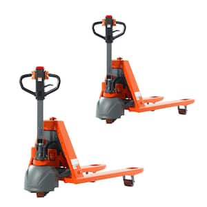 (2-Pack) 24-Volt/20 AH Lithium Powered Electric Pallet Jack Truck w/ 3300 lbs. 48 in. x 27 in. Fork Orange