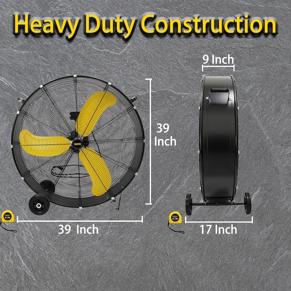 36 in. 2 Speeds Drum Fan in Black with 3/5 HP Powerful Motor for Workshop, Garage, Industrial Room