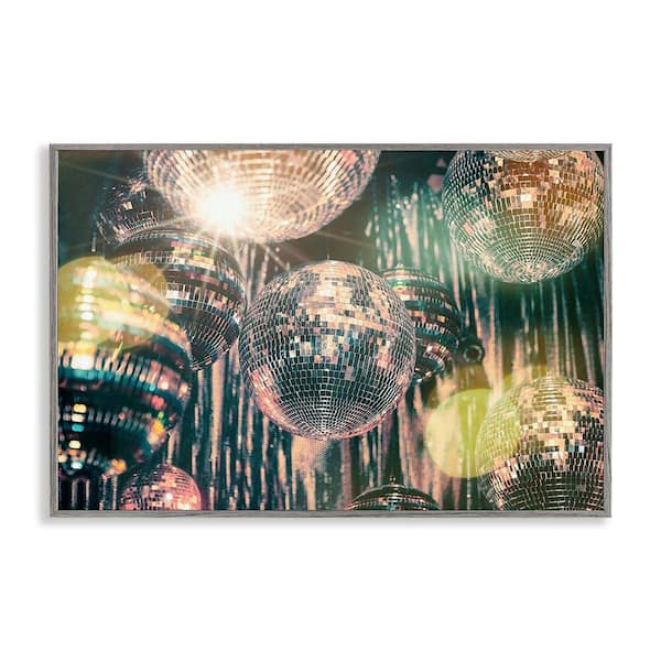 Stupell Industries Disco Balls with Bokeh by Graffi*tee Studios Gray Framed Music Giclee Art Print 16 in. x 24 in.