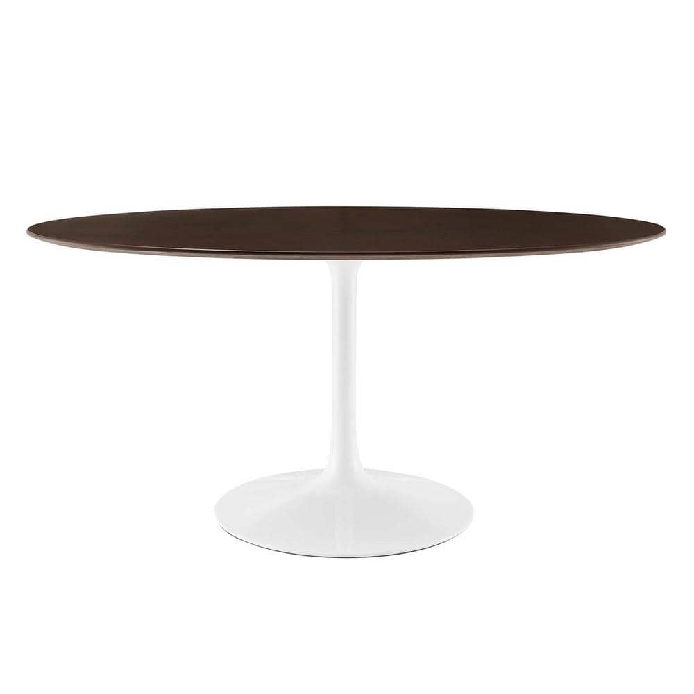 Lippa 60" Walnut Oval Wood Dining Table with White Metal Base