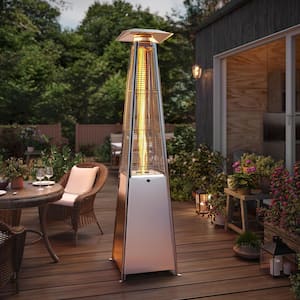 48,000 BTU Stainless Steel Pyramid Patio Flame Propane Gas Patio Heater with Wheels