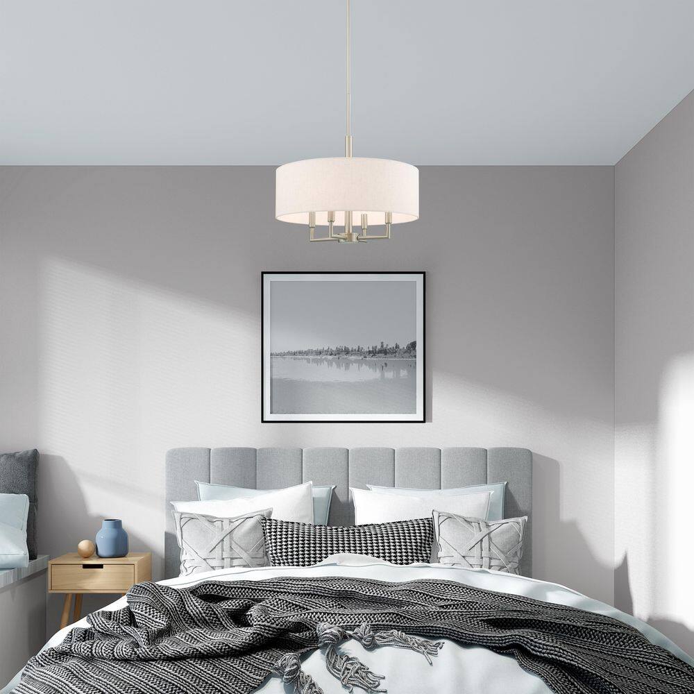 Mini Meridian 4-Light Brushed Nickel Pendant with Oatmeal Shade