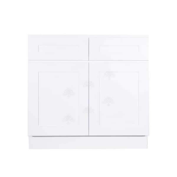 LIFEART CABINETRY Lancaster White Plywood Shaker Stock Assembled Base Kitchen Cabinet 39 in. W x 34.5 in. H x 24 in. D