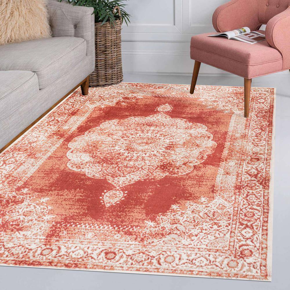 Peach/Ivory Reversible Rectangular Synthetic 4' x 6' Area Rug