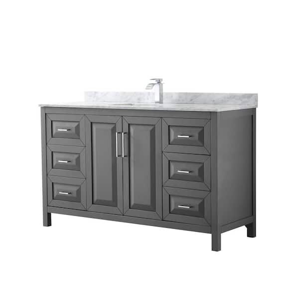 Wyndham Collection Daria 60 in. Single Bathroom Vanity in Dark Gray with Marble Vanity Top in Carrara White with White Basin