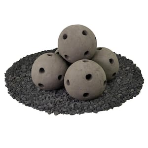 6 in. Set of 5 Hollow Ceramic Fire Balls in Charcoal Gray