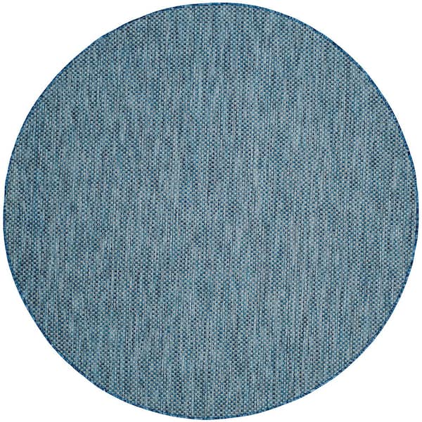 SAFAVIEH Courtyard Navy/Gray 4 ft. x 4 ft. Solid Distressed Indoor/Outdoor Patio  Round Area Rug