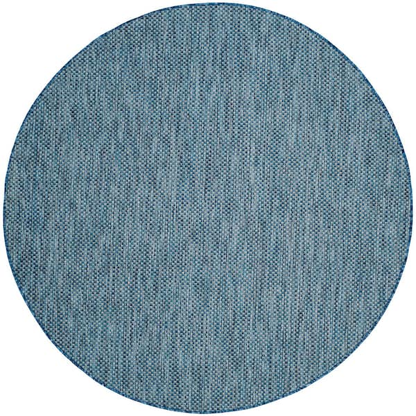 SAFAVIEH Courtyard Navy/Gray 7 ft. x 7 ft. Round Solid Indoor/Outdoor Patio  Area Rug