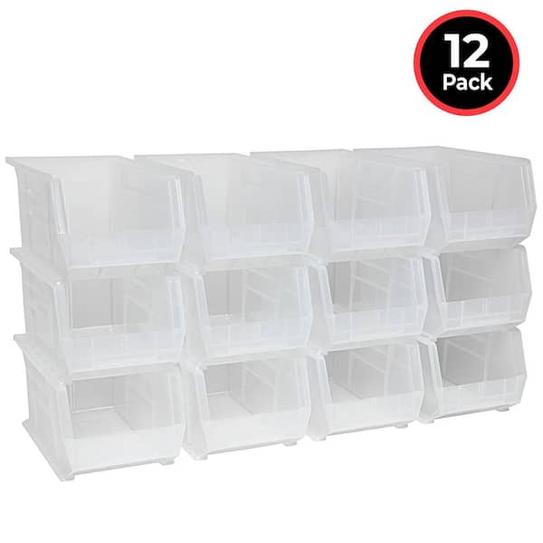 Plastic Storage Organizer Akro Bins, Tool Storage Bins/ Totes, 15 in. D x 8 in. W x 7 in. H, Clear, (12-Pack)
