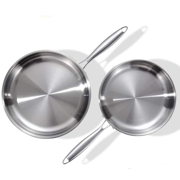 2-Piece Stainless Steel Tri-Ply Silver Nonstick Frying Pan Set with Detachable Handle Induction and Oven Safe