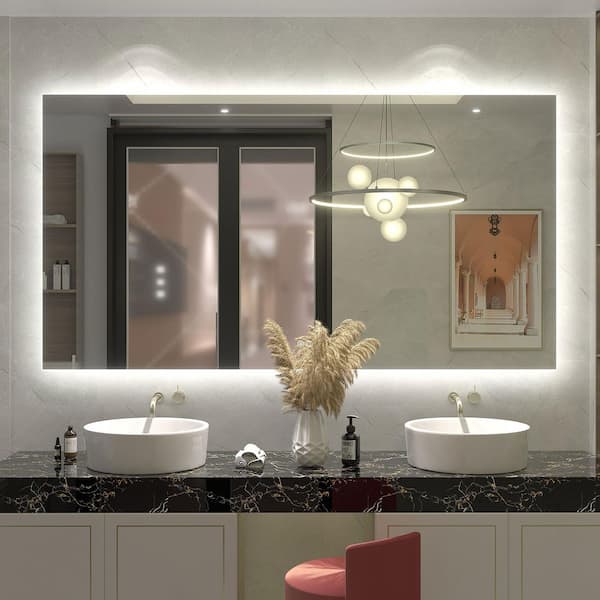 66 in. W x 36 in. H Rectangular Frameless UL Certified LED Backlited Anti-Fog Tempered Glass Wall Bathroom Vanity Mirror