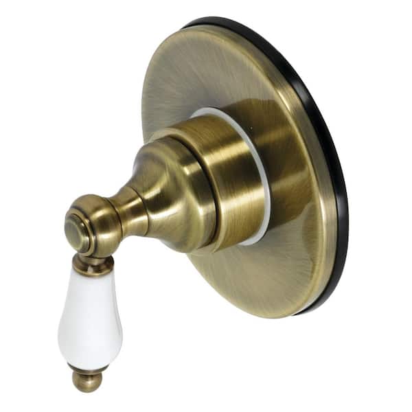 Single-Handle 1-Hole Wall Mount Three-Way Diverter Valve with Trim Kit in Antique Brass