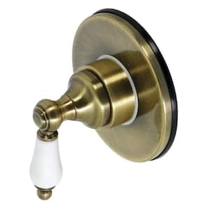 Single-Handle 1-Hole Wall Mount Three-Way Diverter Valve with Trim Kit in Antique Brass