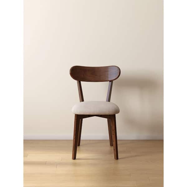 Fenora Modern Walnut Finish Solid Wood and Fog Gray Fabric Upholstery Dining Side Chair with Curved Back