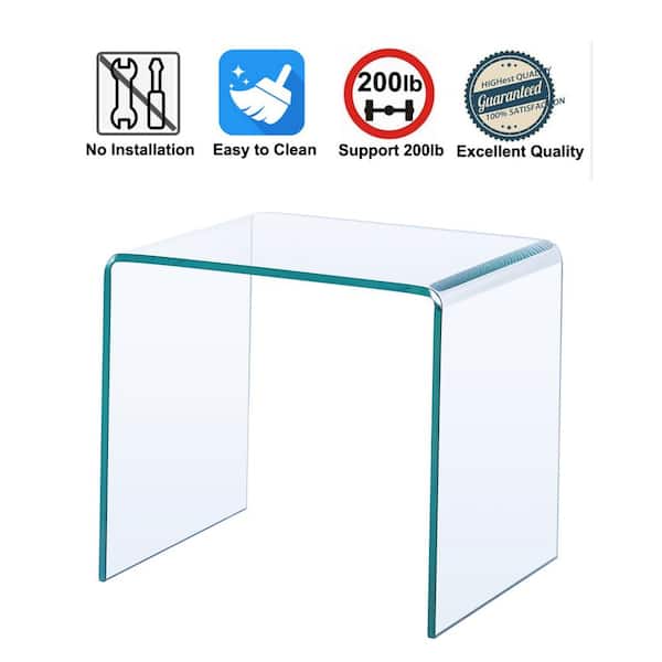 Tatayosi Rectangle Metal Glass Outdoor Side Table Tempered Glass End Table Small Coffee Table
