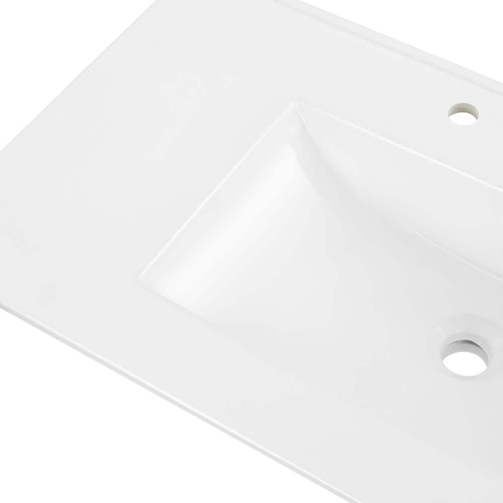 White Rectangular Ceramic Vanity Sink Top with 3 Holes