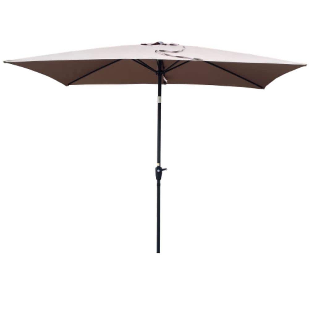 Outdoor Patio 6 ft. x 9 ft. Beige Umbrella Canopy with Crank and Push Butto