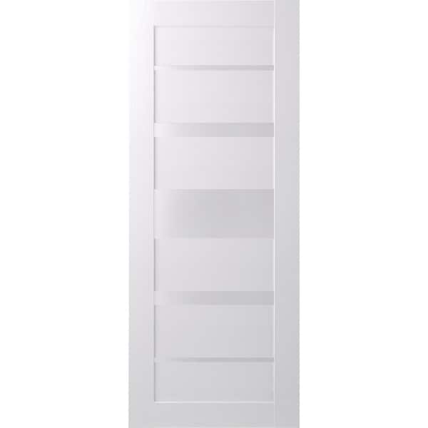 30 in. x 80 in. Kina Bianco Noble Finished Frosted Glass 5 Lite Solid Core Wood Composite Interior Door Slab No Bore