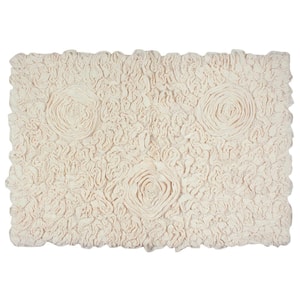 Bell Flower Collection 100% Cotton Tufted Bath Rugs, 21 in. x34 in. Rectangle, Ivory