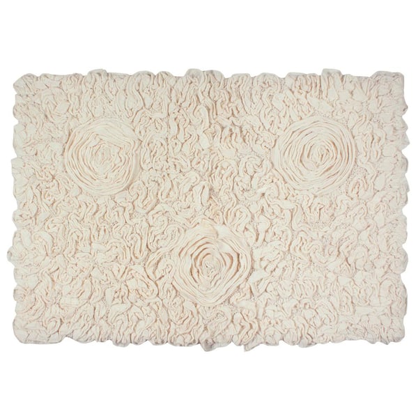 Bell Flower Collection 100% Cotton Tufted Bath Rugs, 21 in. x34 in. Rectangle, Ivory