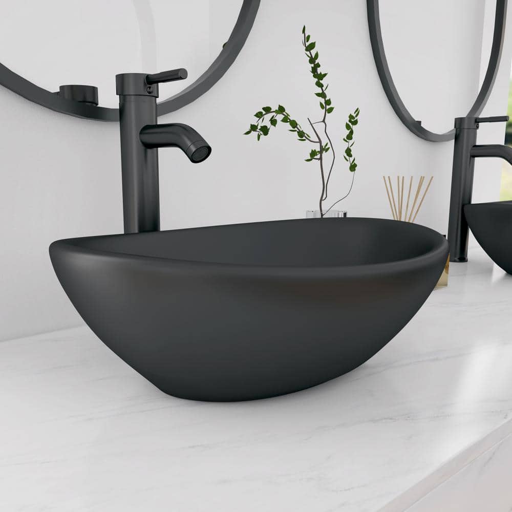 Matte Black Ceramic Oval Vessel Bathroom Sink