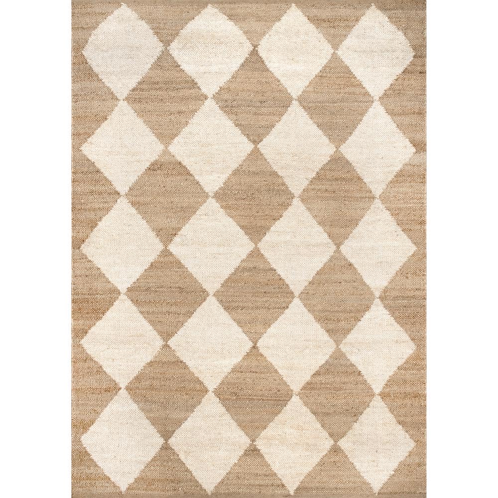 Natural Diamond Checkerboard Flat Woven Jute Runner Rug, 2' x 8'
