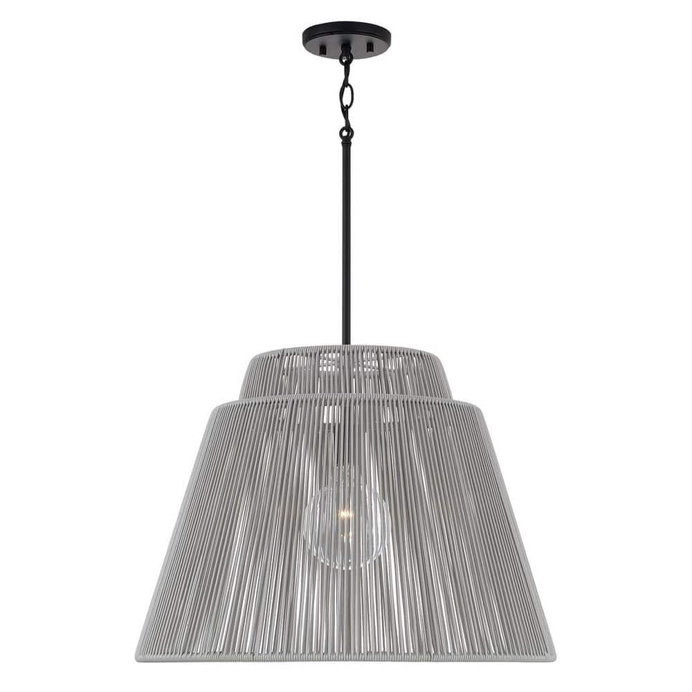 Jasper 17.25 in. 1-Light Matte Black Indoor Outdoor Pendant Light with Hand-wrapped Grey Resin Rope-No Bulbs Included price history on PriceWatchPro
